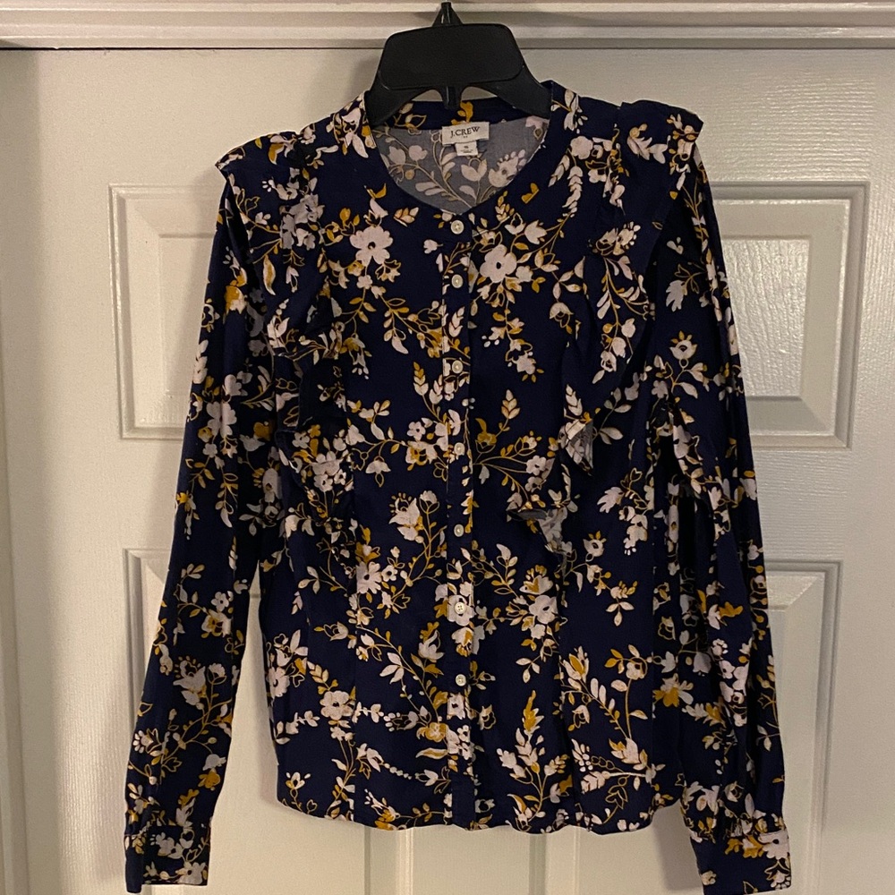 J. Crew Navy Floral Blouse